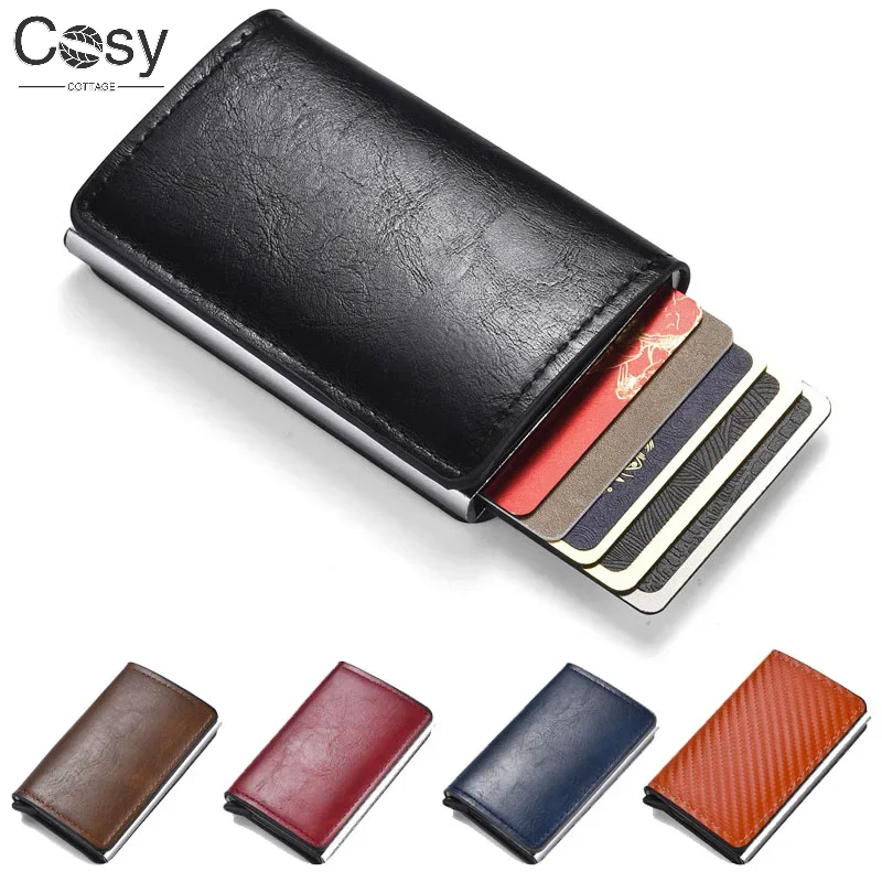 Carbon Fibre RFID Anti-theft Card Case Men's Multi-card Wallet Automatic Pop Up Card Bag Ultra Thin PU+Aluminum Alloy