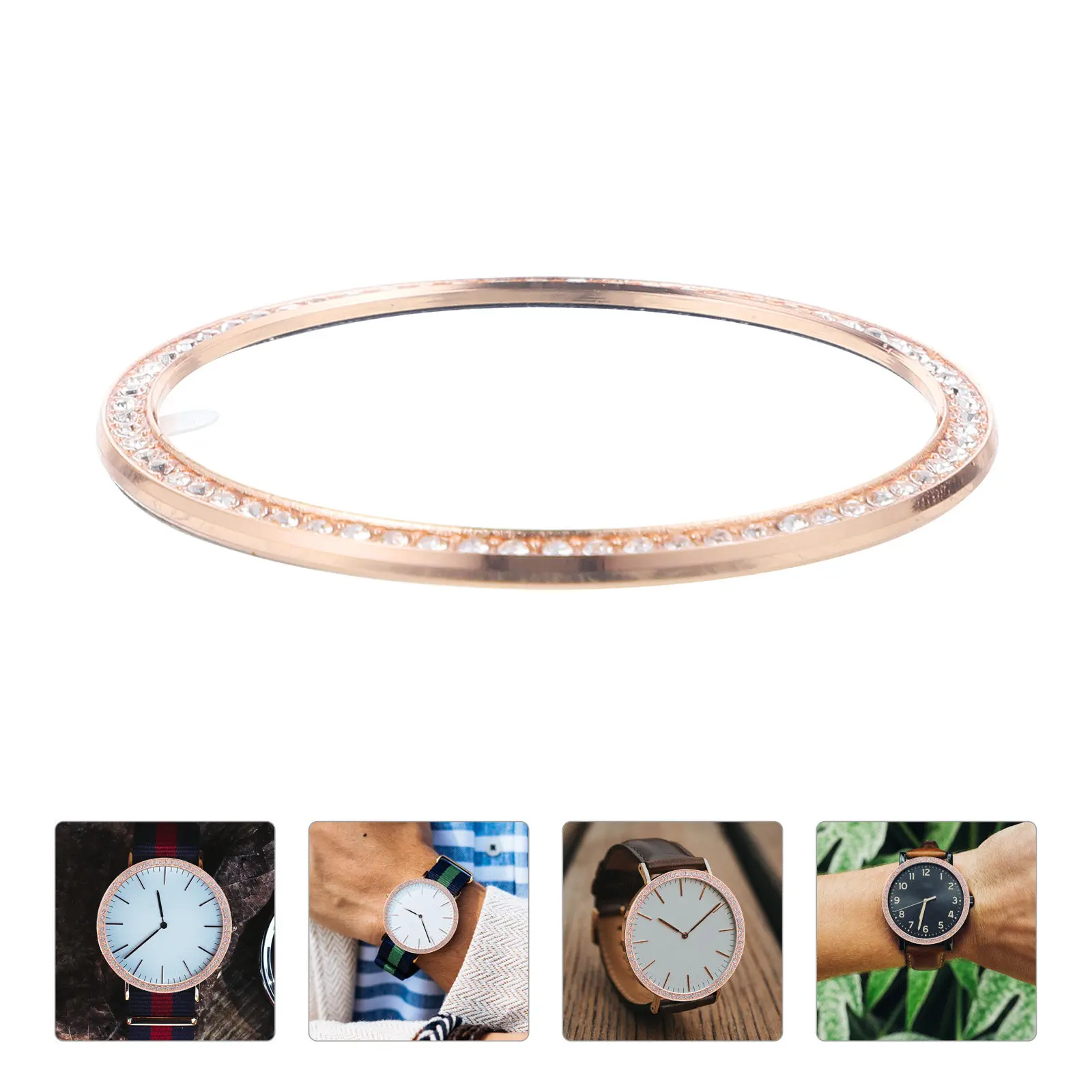 Anel de Bezel Dourado Rosé com Diamantes 46mm para Smartwatch de Liga Metálica - Capa Protetora Antirriscos e Anticolisão com Visual Elegante