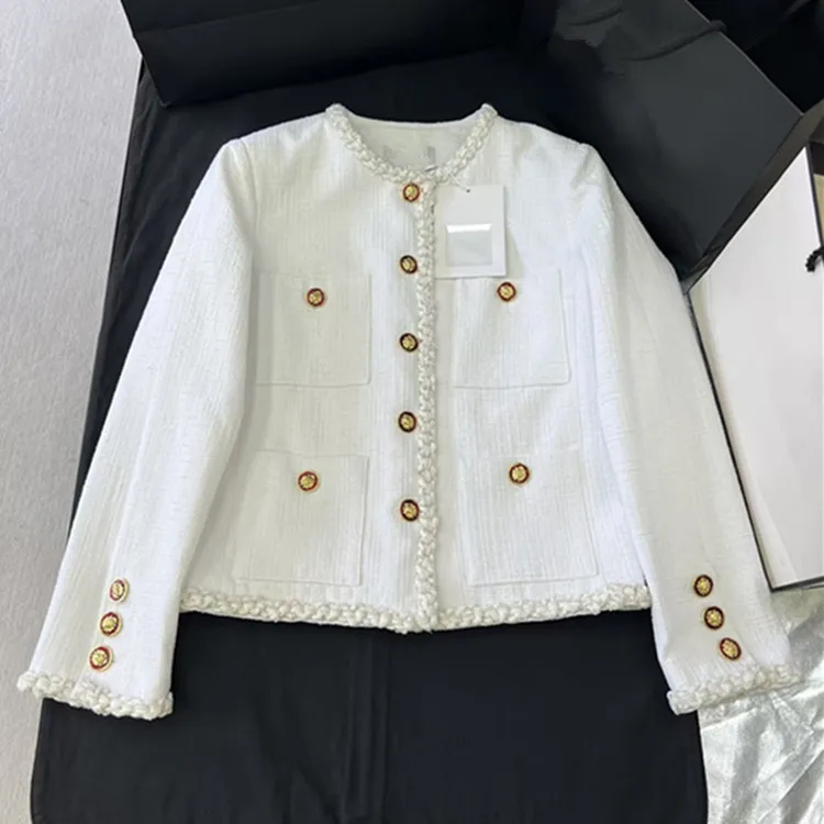 Customization European women's winter 2026 new fashion styles  Long sleeves Single-button white tweed coat