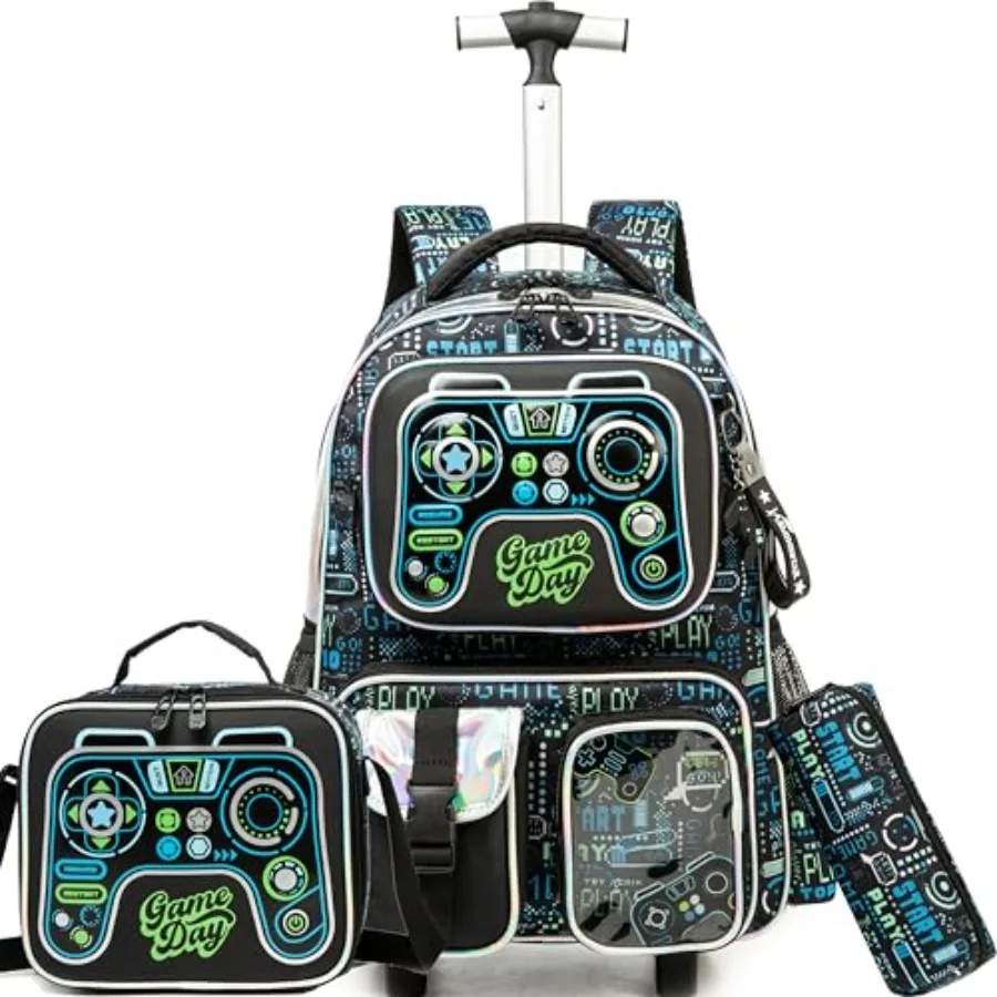 

Rolling Backpack with Wheels for Boys Rolling Backpacks with Lunch Box for Elementary School Students 3 in 1 Travel Luggage Sui