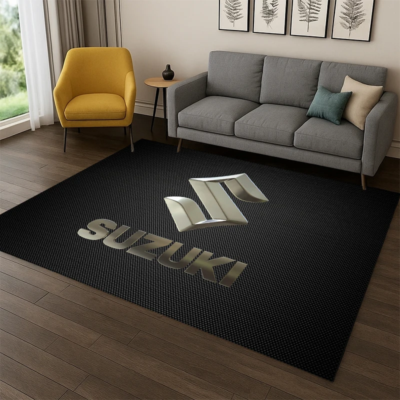3D S-SUZUKI Racing Car Logo Carpet Rug for Bedroom Living Room Sofa Playroom Doormat Home Decor,Kid Area Rug Non-slip
