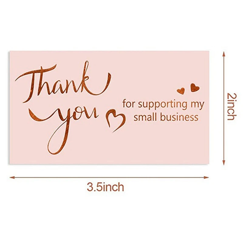 100 Pcs 2X3.5 Inches Thank You Card, Bronzing Heart-Shaped Thank You Card, DIY Sticker Label, Gift Decoration Card
