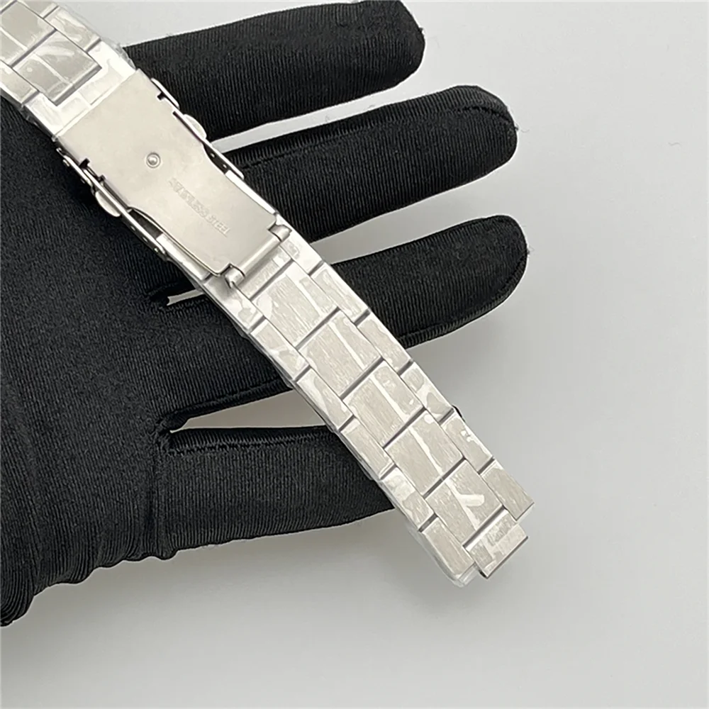 22mm Sliver Butterfly Buckle Strap Watch Band 316L Stainless Steel Strap For SK007