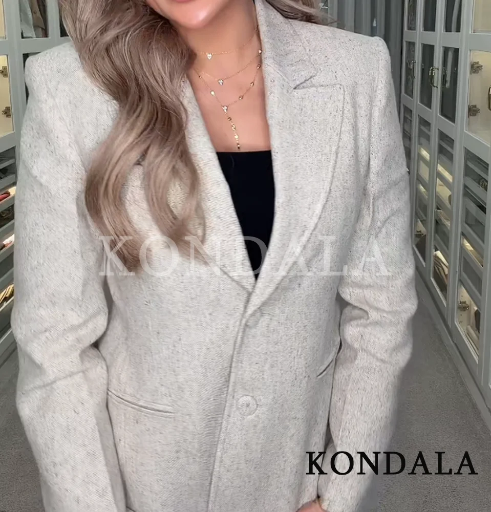 

KONDALA Elegant Chic Blended Blazer Suit Women New 2026 Trendy Commute Buttons Blazer Spring Fashion High Street Lady Blazer