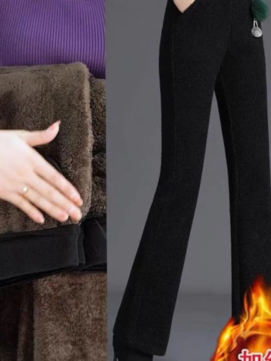 

Fall Winter Thick High Waist Slimming Casual Pants Knee Support Health Ring Middle-aged Mommy Style plus Size Clothing