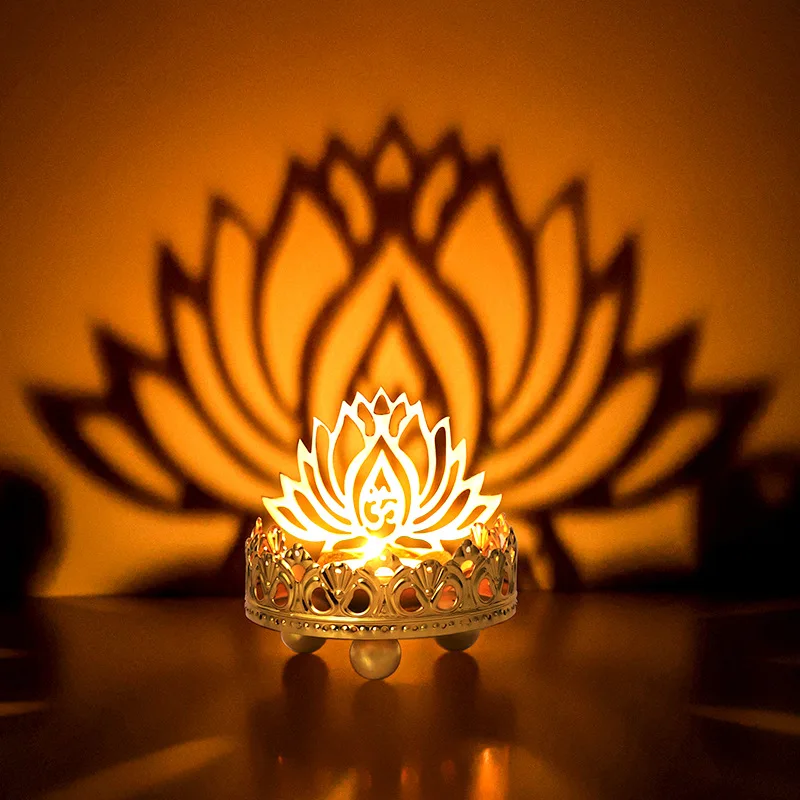 Hollow carved candlestick, alloy offering Buddha butter lamp holder offering candlestick Buddha