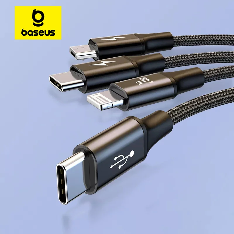 Baseus 20W PD 3 in 1 USB Type C Cable for iPhone 15 14 13 Max Charger Cable for MacBook iPad Pro Samsung Xiaomi Micro USB Cable