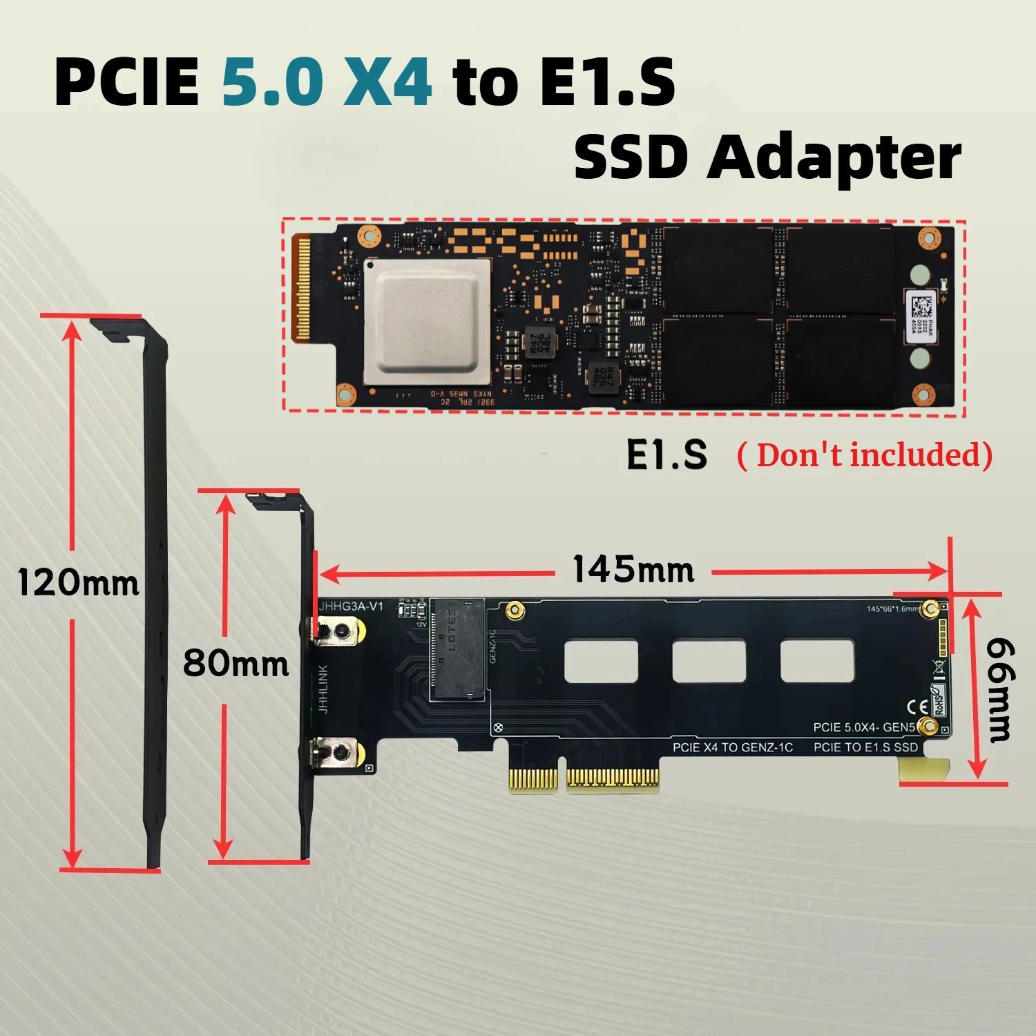 New PCIE 4X to GENZ-1C PCI Express 5.0 x4 Converter to E1.S SSD Solid State Drive GEN5 Expansion Card SSD NVMe Adapter X4/X8/X16