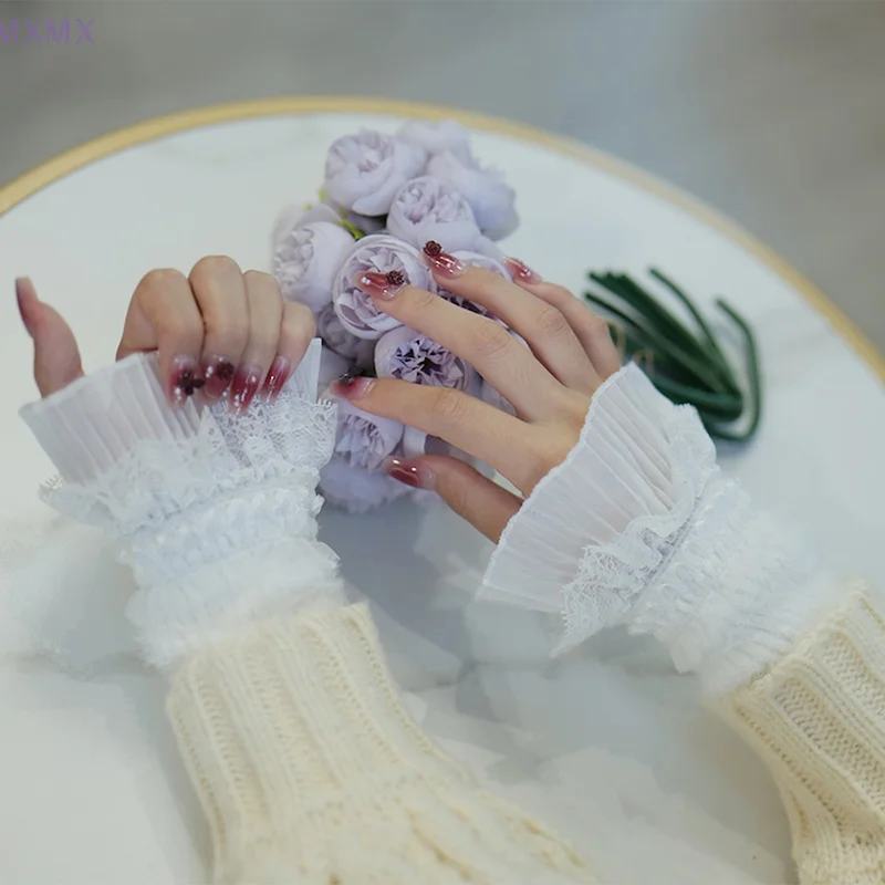 ソフトレースのネイルアートスリーブ,ロングスタイル,装飾された袖口,偽の袖,写真アクセサリー,1ペア