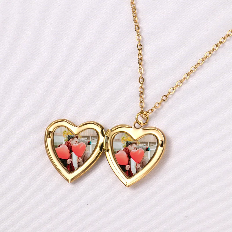 Customize Peach heart round stainless steel necklace pendant Couple girlfriend blank heat transfer consumables necklace