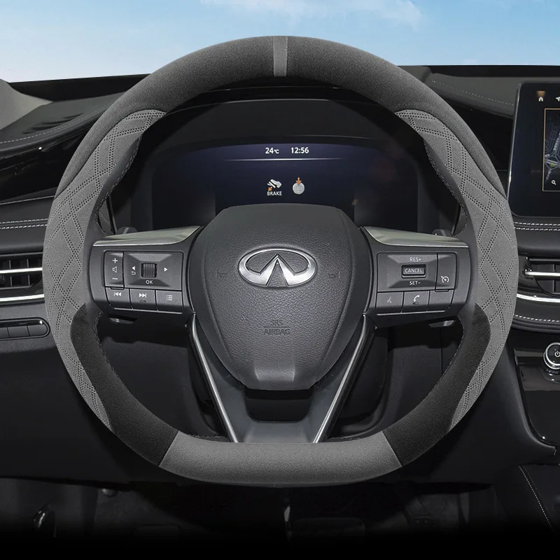 Suede Steering Wheel Cover For Infiniti  Q50 Q60 QX50 QX55 QX60 QX65 QX80 Non‑Bulky Easy Install 2023 2024 2025 2026 Accessories