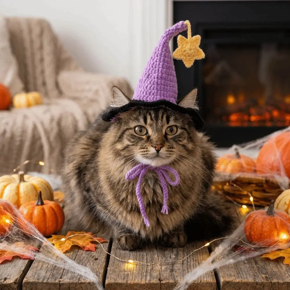 Adjustable Pet Halloween Star Hats Soft Breathable Pet Cosplay Hat Knitted Hat Decorative Cat Witch Hat Cosplay Performance