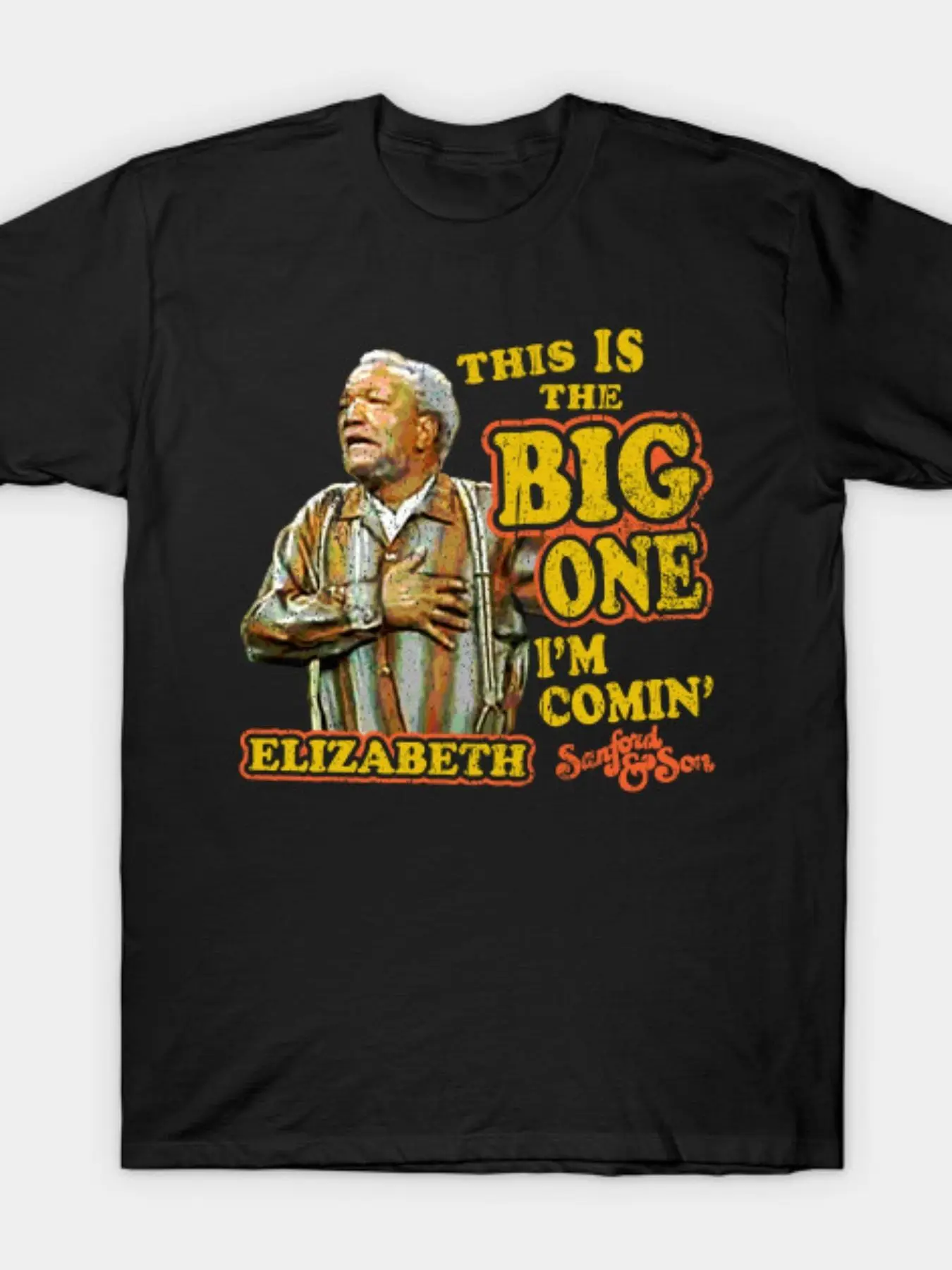 Black T-Shirt with Retro Pattern Featuring Elderly People Wearing Striped Shirts and Overalls - Unique Design, Perfect for Casual Outings and as a Unique Gift Idea