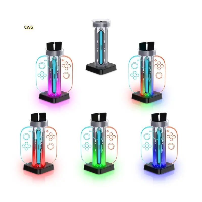 محطة شحن 4 في 1 للتبديل 2 رف تخزين بطاقة تحكم Joy-Con مع شاحن وحدة تحكم مؤشرات LED