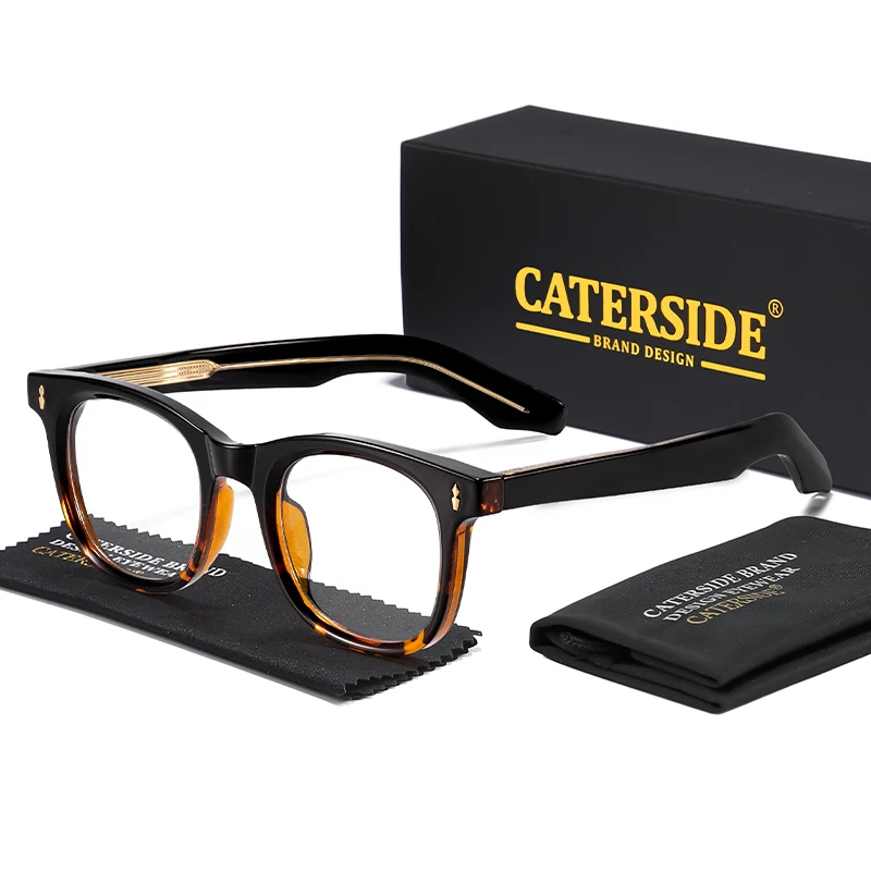 CATERSIDE الرجال النظارات المستديرة العلامة التجارية تصميم عالية الجودة Tr-90 إطار سميك خلات الأساسية إدراج الساق النساء مكافحة نظارات الضوء الأزرق