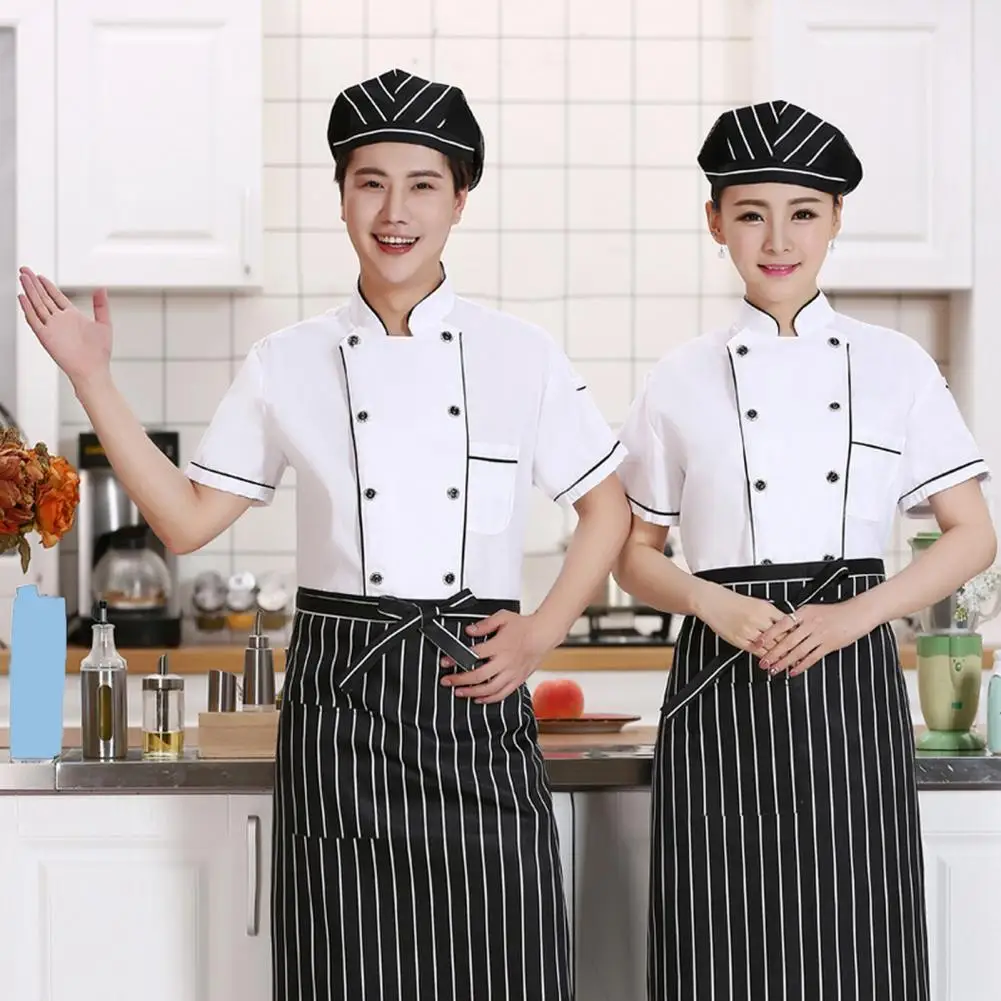 Men's Chef Jacket Short Sleeve Kitchen Clothes White Restaurant Waiter Uniform Food Catering Cook Coat Bakery Cafe Workwear