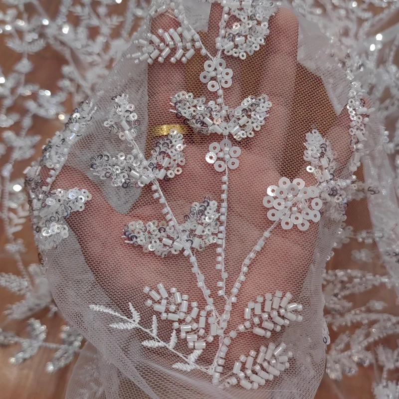 العاج الفضة الترتر بريق شبكة البريق النسيج قاعدة القماش فساتين الزفاف المطرزة كامل حبة نبات الدانتيل المواد #3