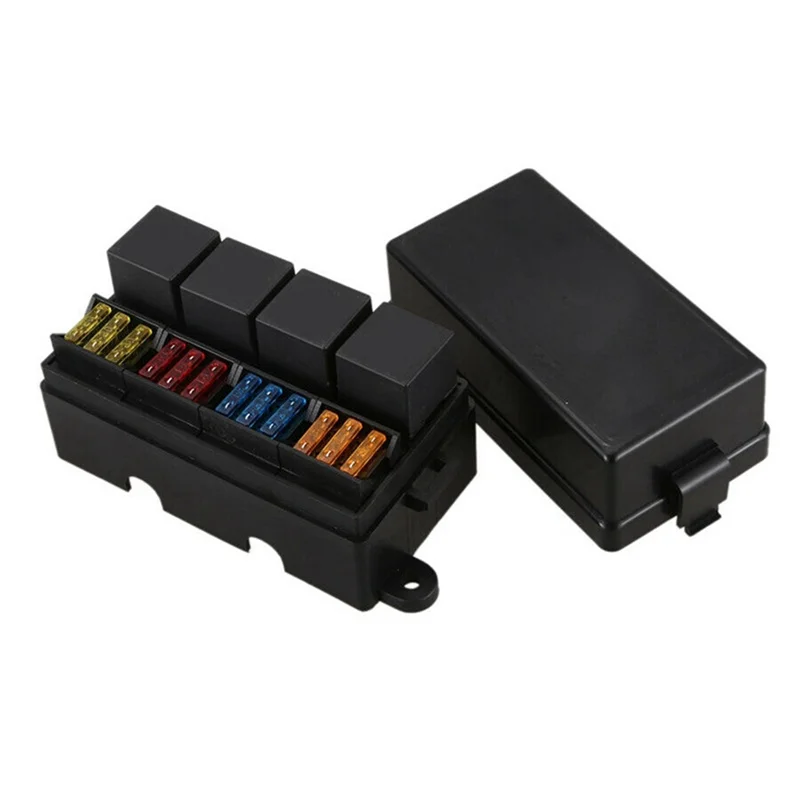 12 Way Relay Fuse Block Holds Universal Waterproof Fuse Relay Box with 5 Relays and Metallic Pins Spade Terminals