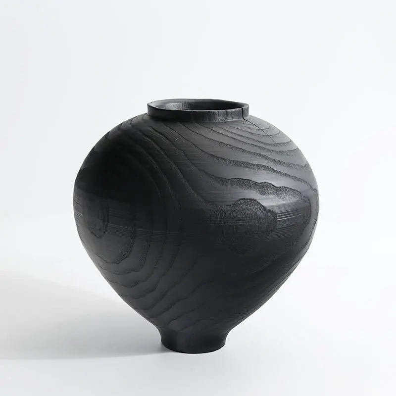 Light luxury black round belly vase desktop office high sense