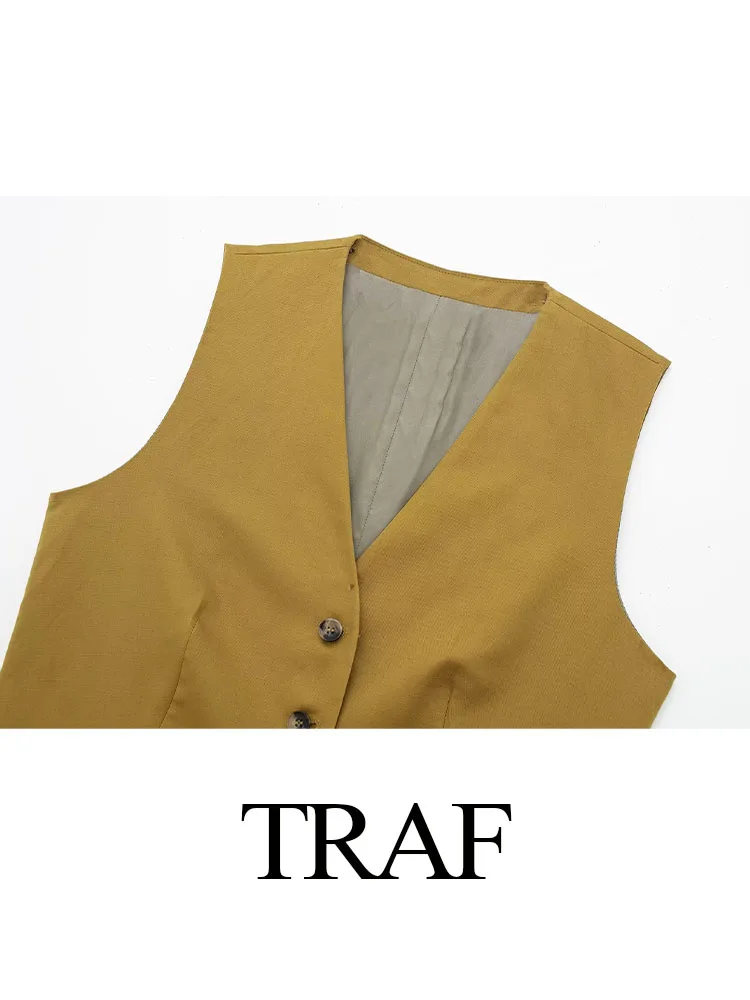 TRAF Suits For Women Fashion 2023 Cotton Linen Highlight Waistline Suit Vest + A Line Rear Zipper Casual vintage Long Skirts