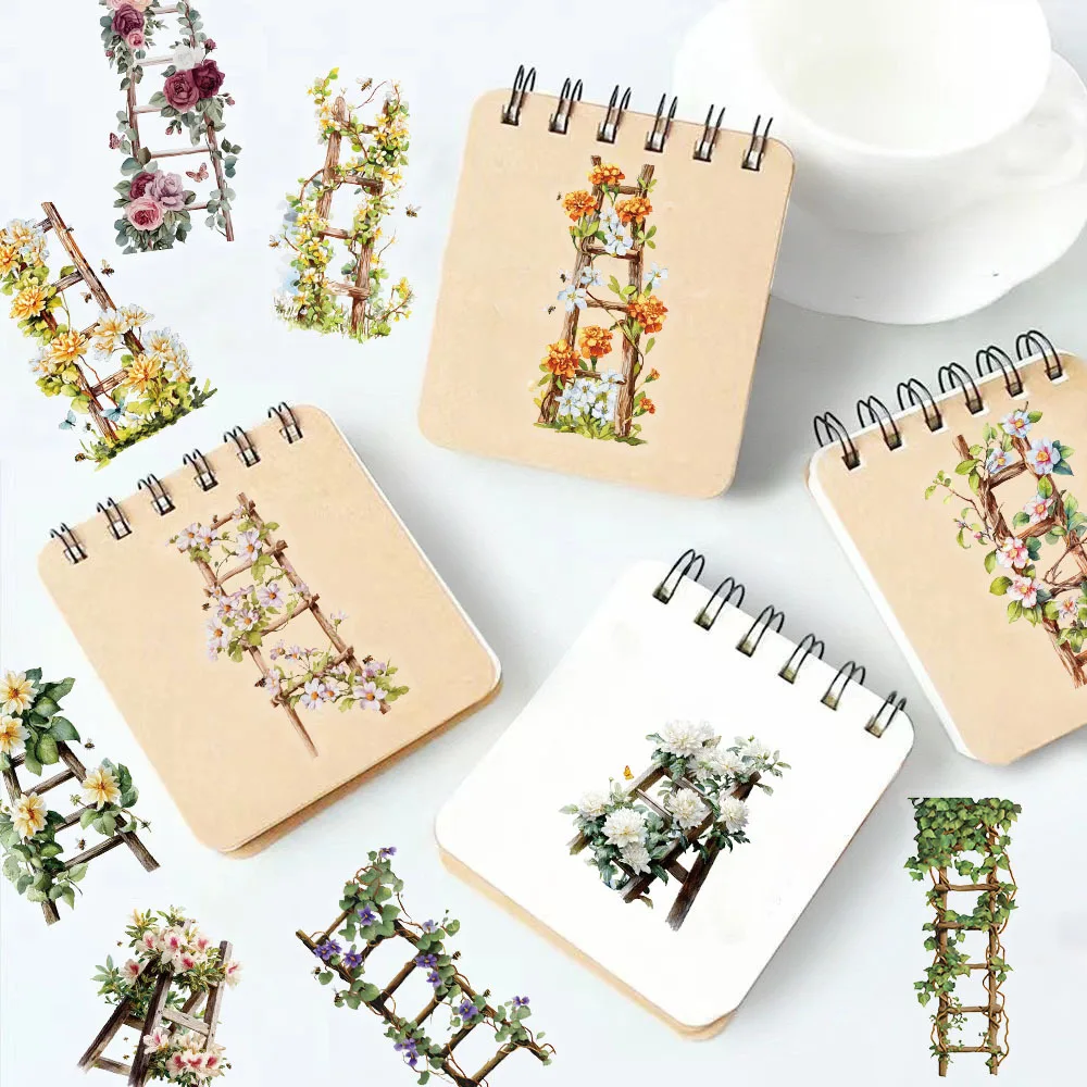 10/50 قطعة الإبداعية زهرة سلم Ins الرياح PET مادة شفافة ملصقات الزخرفية دراجة الأمتعة سكيت سطح المكتب #5