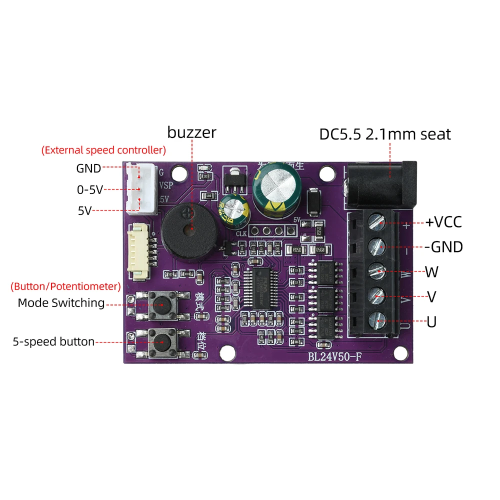 FOC Silent Motor Driver Board 50W DC 12-24V for Brushless Fan with Smooth Start Stop and Energy Saving