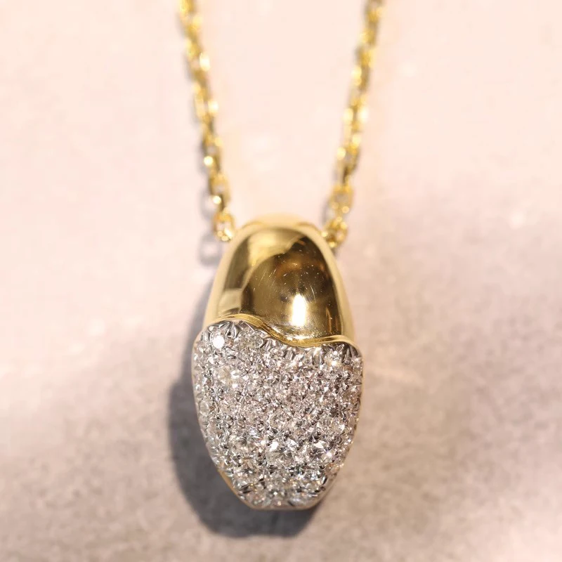 Huitan Trendy Two Tone Egg-shaped Pendant Necklace for Women Paved Cubic Zirconia Modern Fashionable Female Necklace Jewelry New