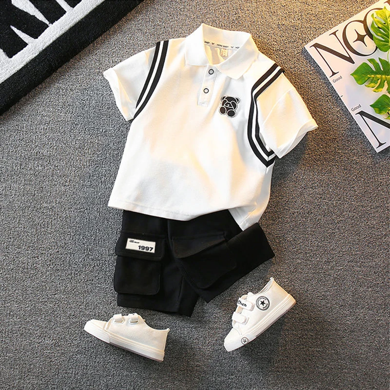 Cotton Cartoon baby Boys polo clothing sets Fashion Handsome kids girls T-shirt clothes Suits Summer