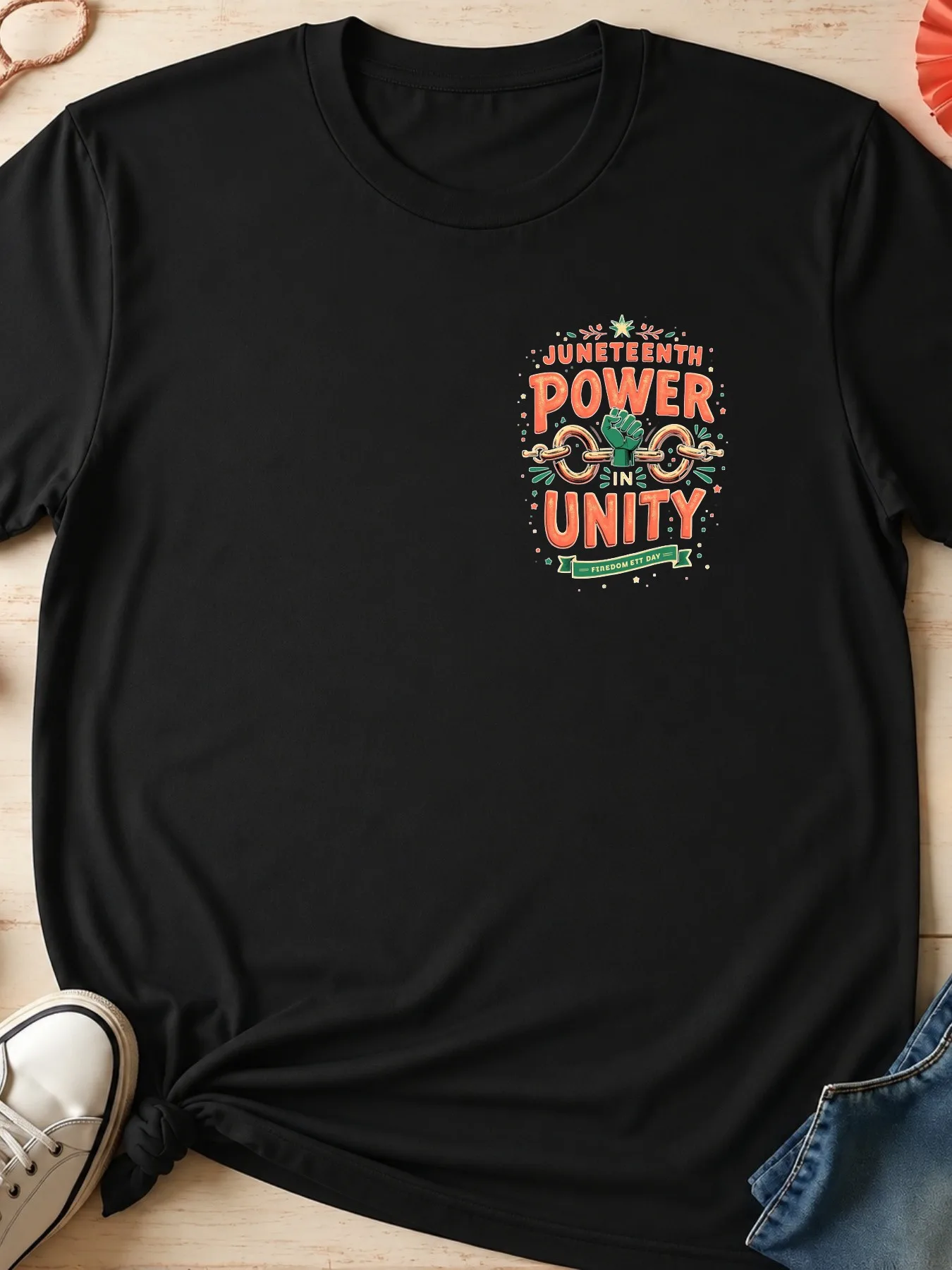 T-shirt graphique d'été pour hommes, décontracté, surdimensionné, à la mode, imprimé avec le texte Juneteenth Power In Unity, poing brisant les entraves