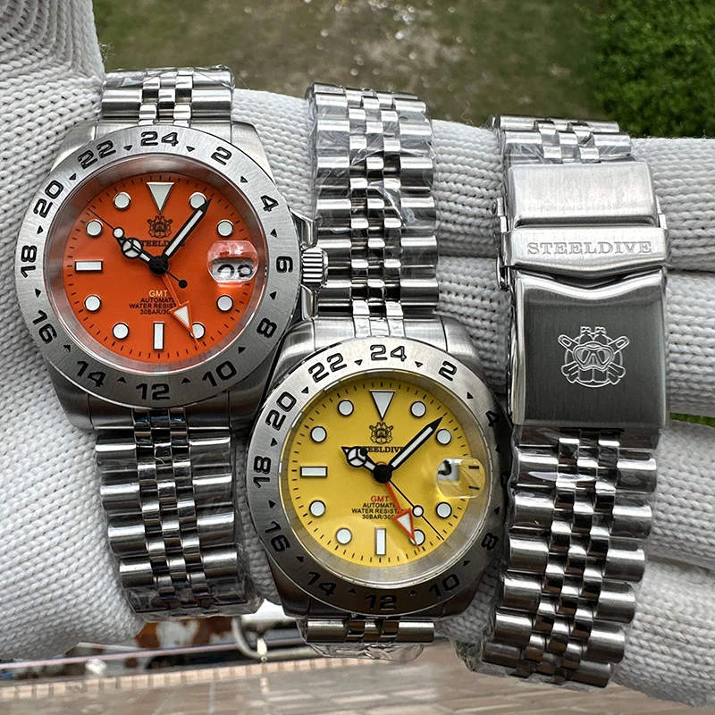 STEELDIVE Men Automatic Watch 41MM GMT Mechanical Wristwatch Diver 30ATM Waterproof Luminous Sapphire Mirror NH34