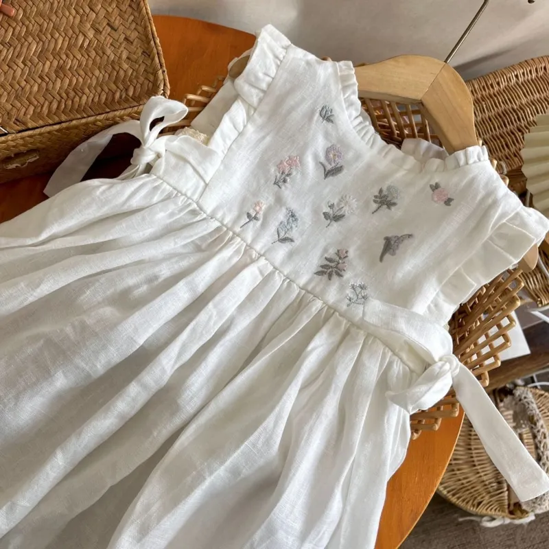 Baby Girl Princess Cotton Embroidery Floral Dress Infant Toddler Child Cute Fly Sleeve Ruffles Vestido Summer Baby Clothes 1-10Y