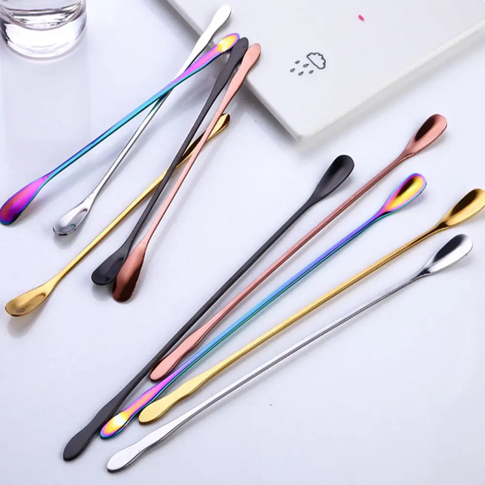 Stir Spoon Dessert Scoop Long Handle Spoon Stainless Steel Tableware Dinnerware Flatware Rainbow Ice Cream Kitchen Home Living