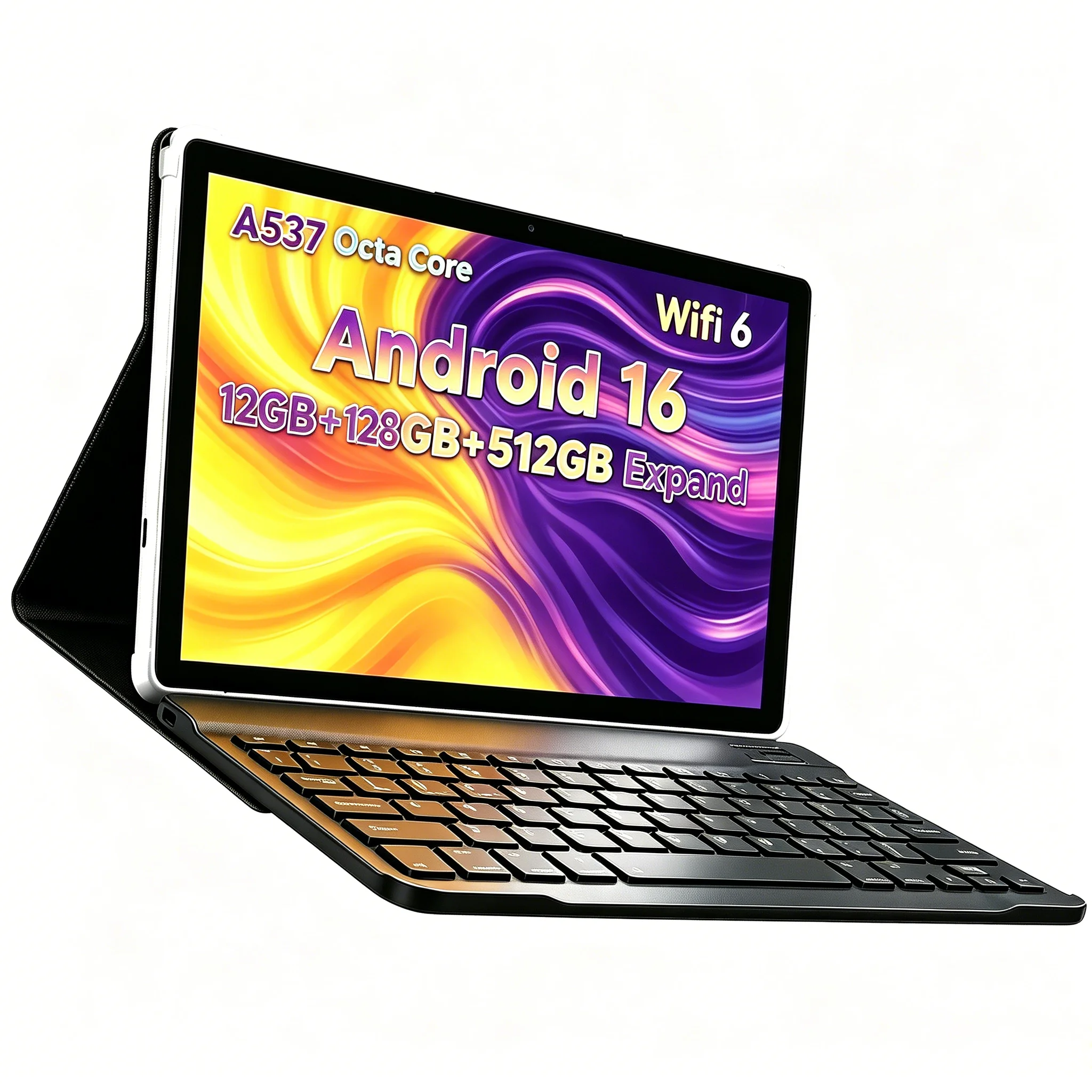 ANRY 2026 NEW 10.1 Inch Tablet Android 16 Octa Core 12GB RAM 128GB ROM 512GB Expand HD Touch Screen WiFi 6 Tablet With Keyboard