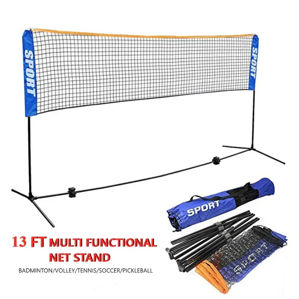 2 Pairs 4 M Portable Heavy Duty Height Adjustable Badminton Tennis Olleyball Net System Nets And Poles Backyard For Kids