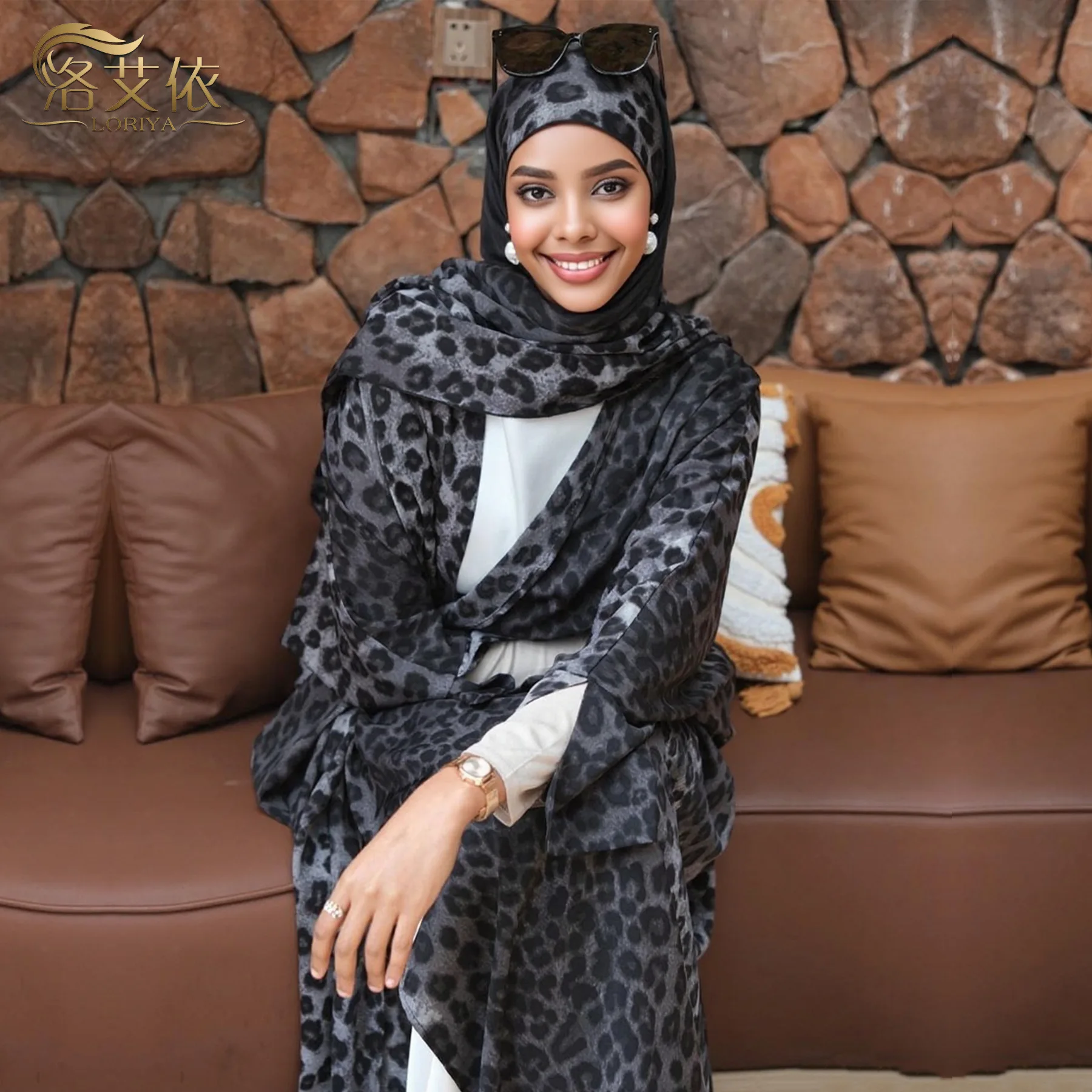 

2026 Middle East Muslim New Fashion Women's Leopard Printed Loose Casual Daily Basic Trendy Long Sleeve Cardigans Female Clothes