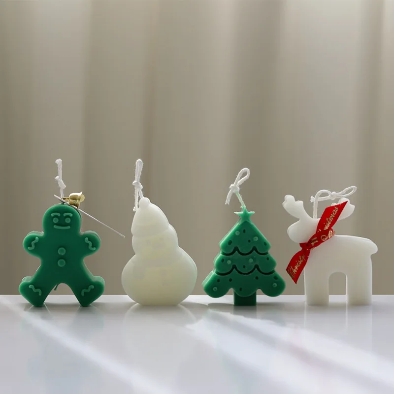 Christmas Little Pine Snowman Elk Candle Mold DIY Scented Candle Making Mold Handmade Soap Gypsum Crafts Resin Casting Tool