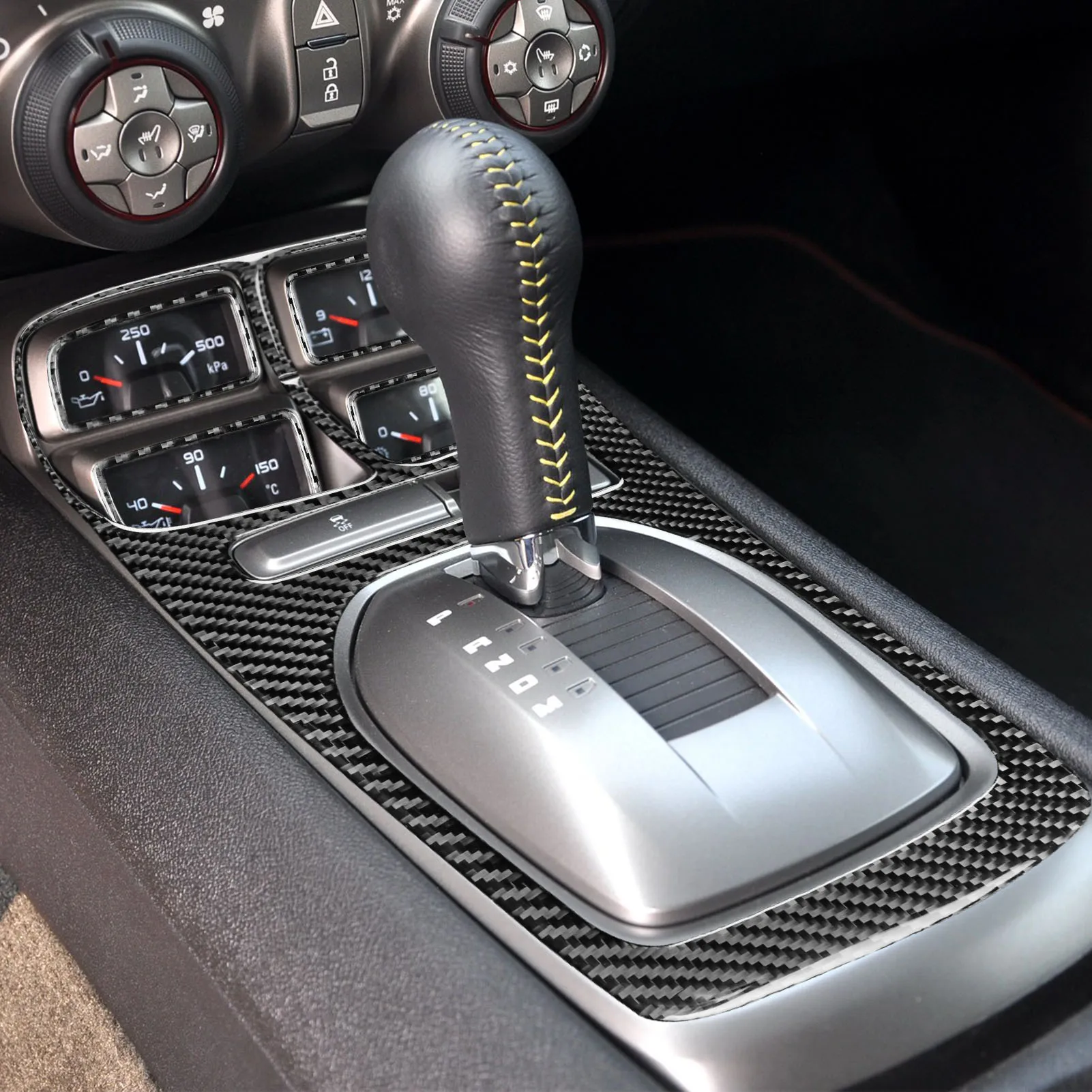 Real Carbon Fiber Car Accessories Gear Shift Surround Trim Decorative Cover Soft Sticker For Chevrolet Camaro 5th Gen 2012-2015 view 3