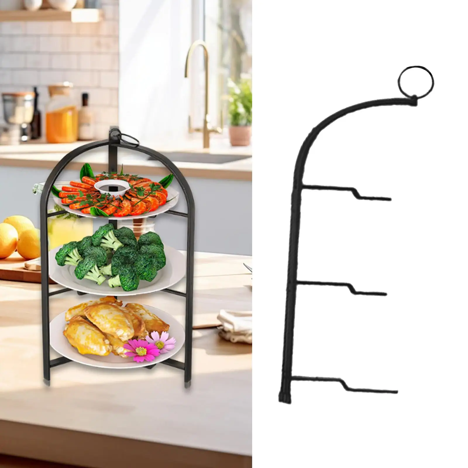 Foldable Ingredient Cooling Rack Durable Iron Multi Level Food Prep Shelf Antislip Storage Organizer for Home Kitchen