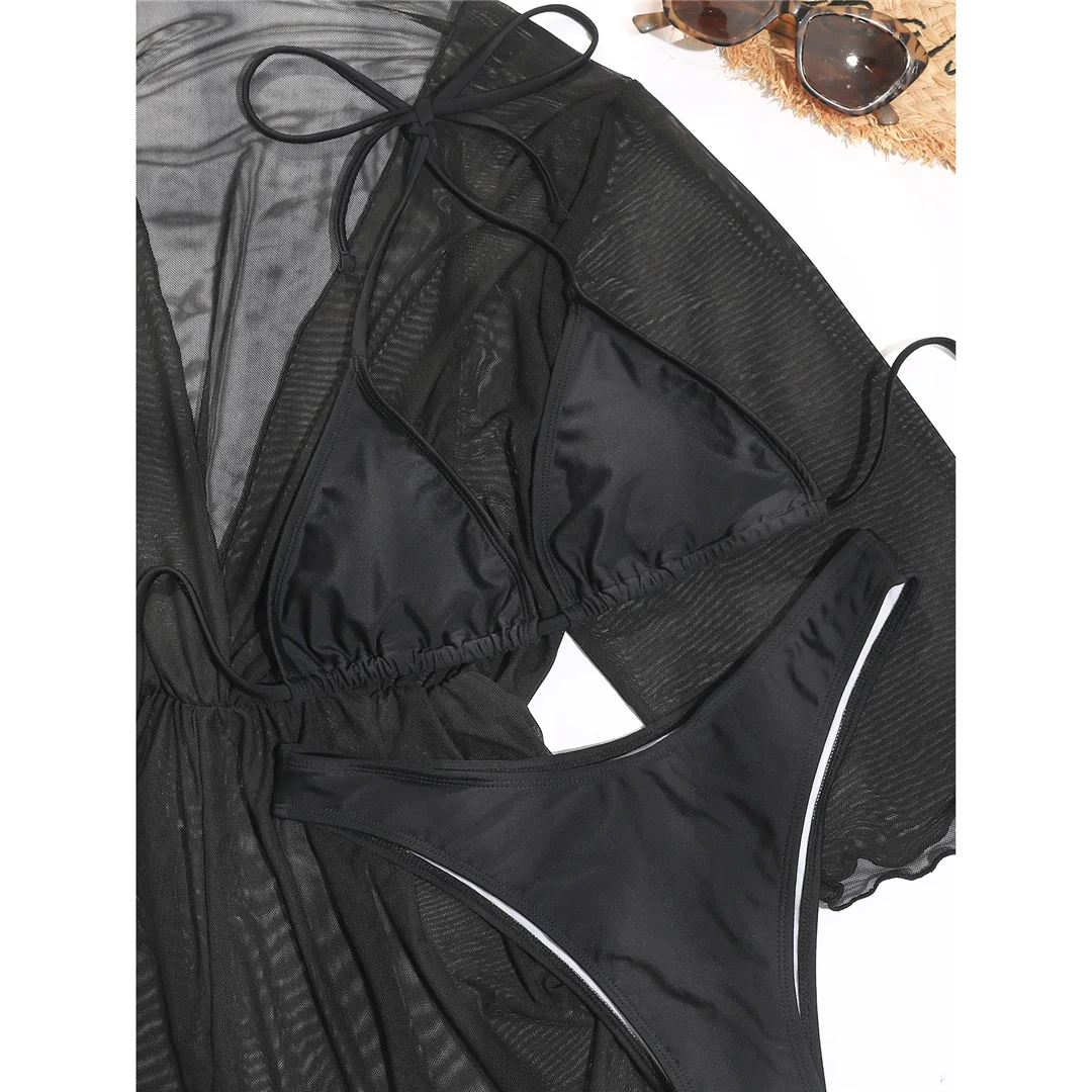 3-teiliges Halter-Bikini-Set für Damen, Badeanzug, dreiteiliges Bikini-Set mit Überwurf, Badebekleidung, Badeanzug für Damen, V3529SW – Detail 27