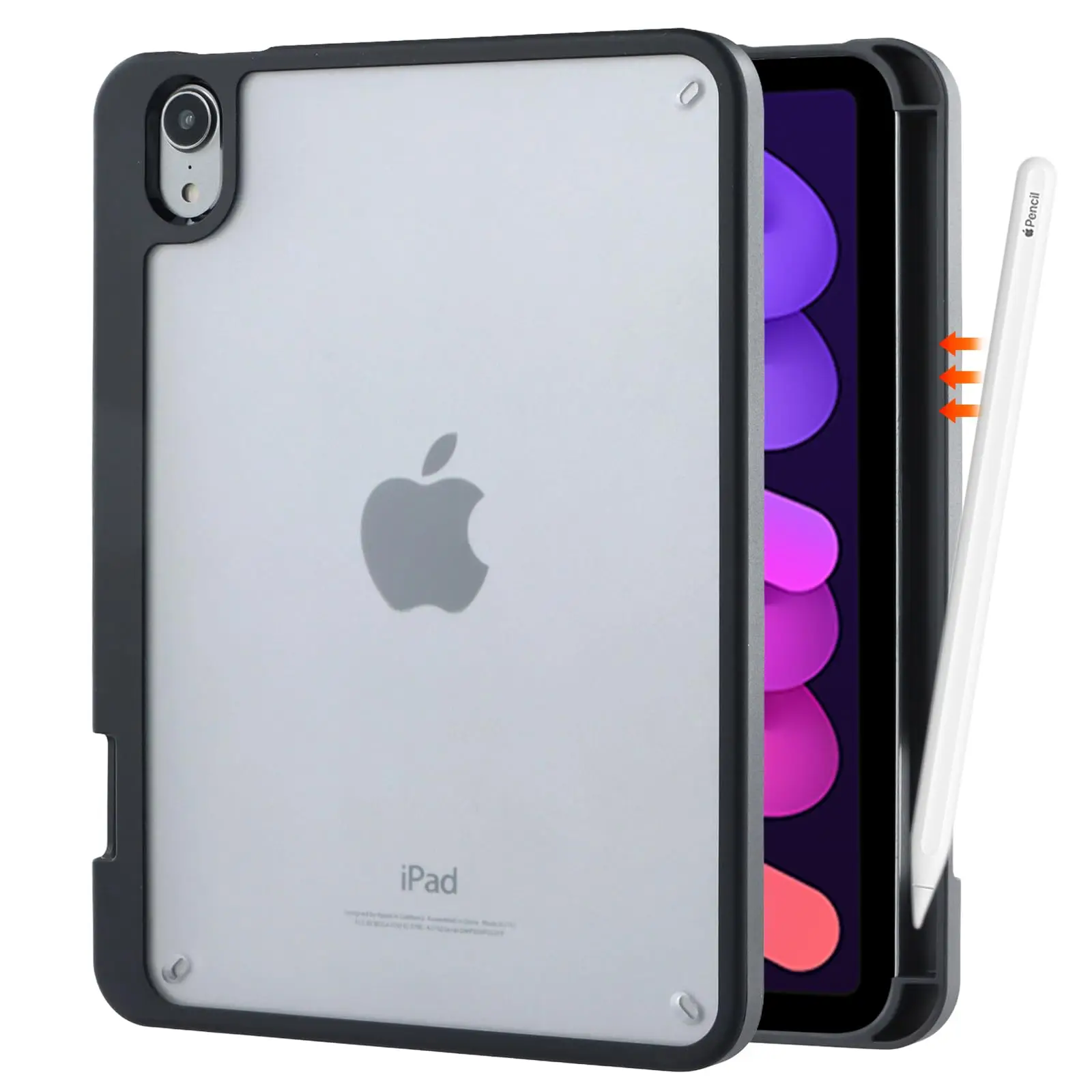 

Case for iPad mini 7 (A17 Pro) 2024 & iPad mini 6 (2021) with Pencil Holder, Magnetic Attachment, [Pencil Charging] Translucent Frosted Clear Back Cover for iPad mini 7th/6th Gen 8.3", Black