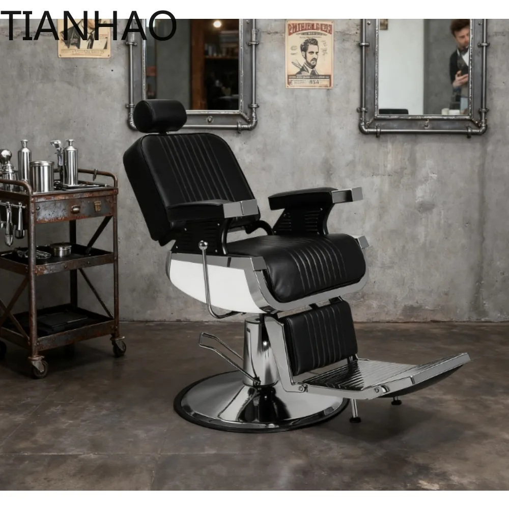 500 lbs Heavy-Duty Reclining Barber Chair, 360° Swivel Salon Chair with Headrest, Professional Vintage Spa Equipment for Hair