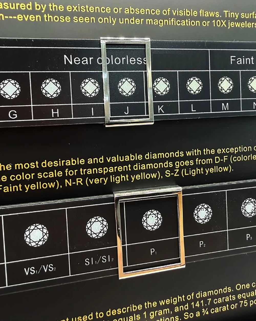 English Diamond 4C Board Black Gemstone Carat Weight Color Clarity Cut Scale CZ Master Explanation Prop Teaching Display Stand