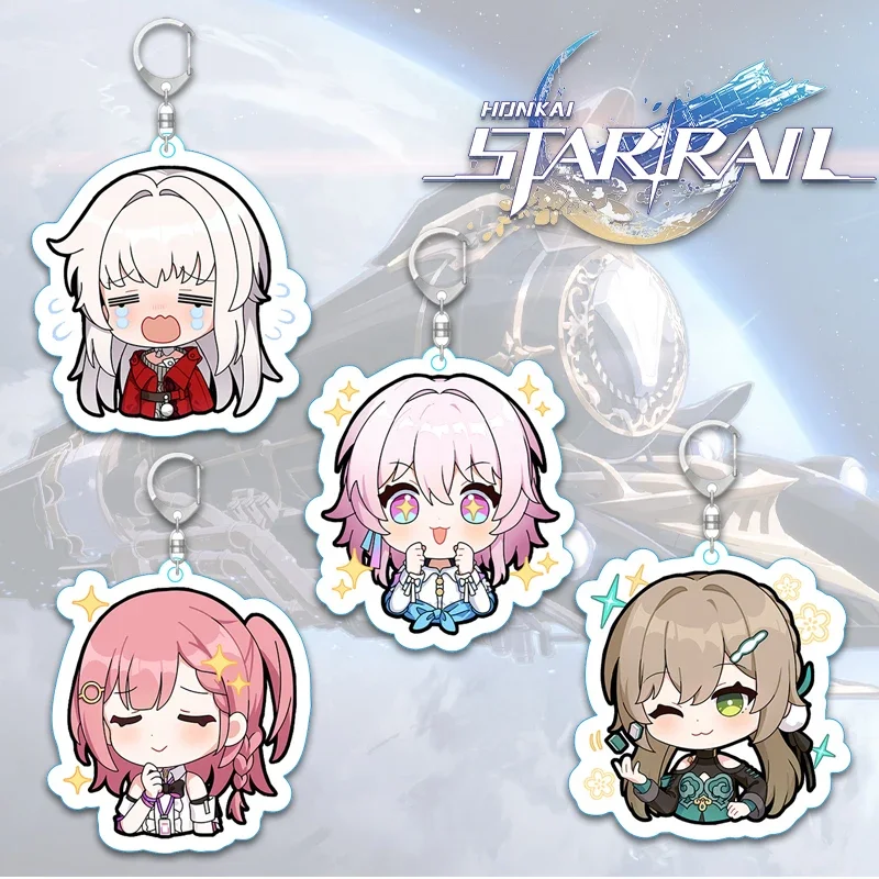 Honkai Star Rail Acrylic Keychain Anime Figure Stand Pendant March 7th Herta Bailu Asta Clara Qingque Key Ring Cute Key Chains