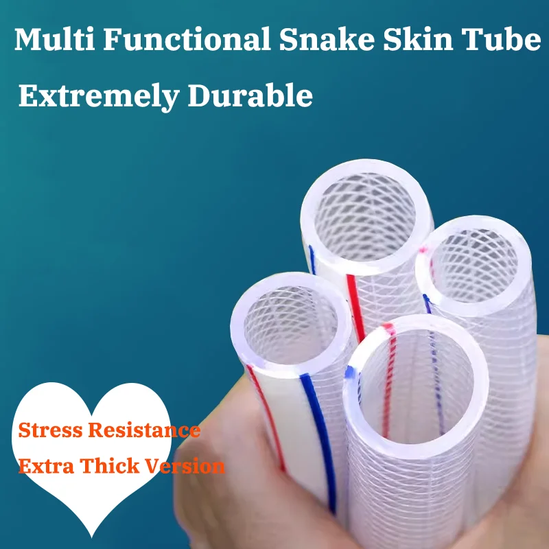 1/10M PVC Reinforced Fiber Pipe Plastic WaterTube Snake Skin Tap Water Pipe 4 Points ID 16/12mm Explosion-proof Hose With Clamps