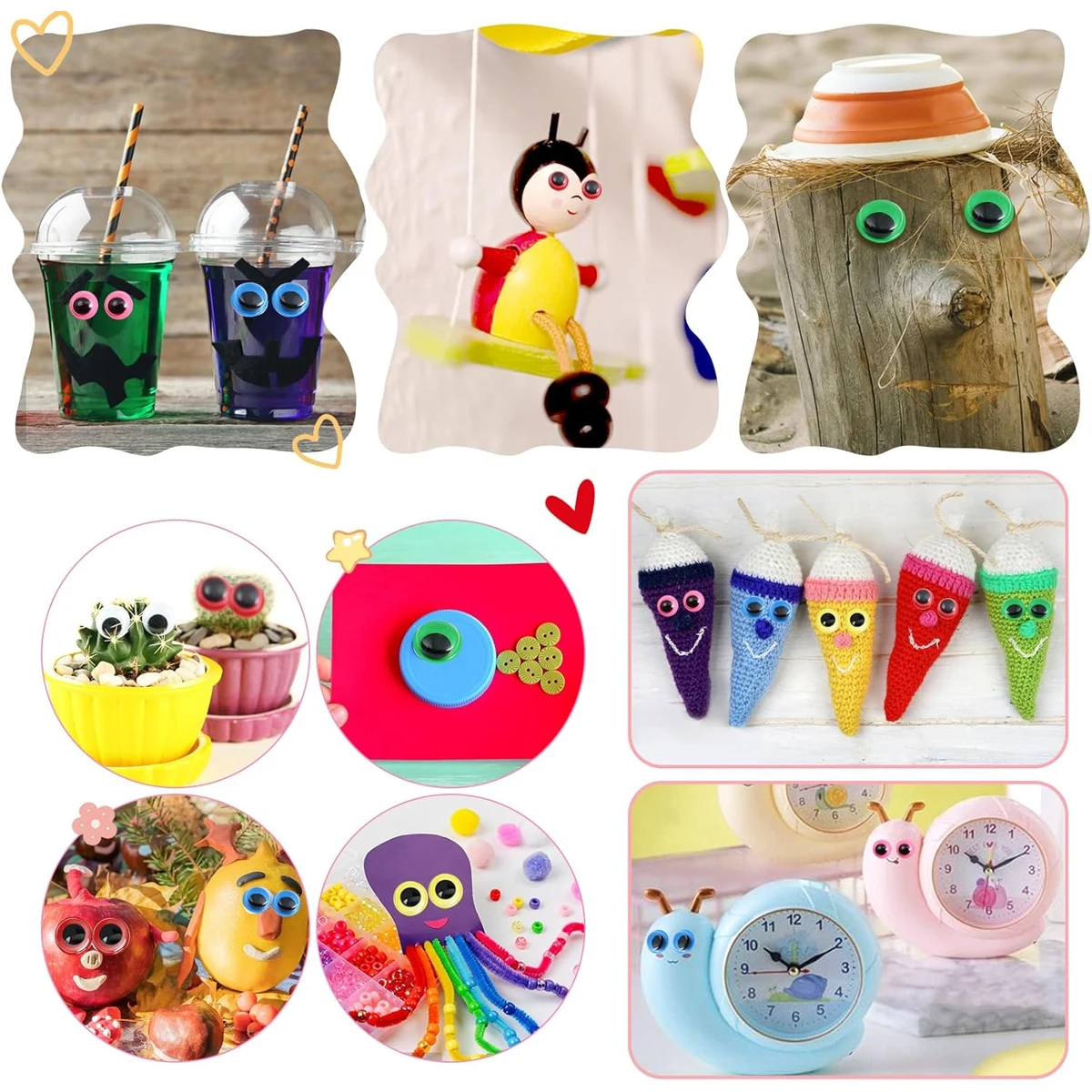 200 Stück Wackelaugen, selbstklebend, schwarz, weiß, Googly Eyes, runde Aufkleber, Augen, DIY, Kunsthandwerk, Scrapbooking, Zubehör, Dekoration – Detail 4