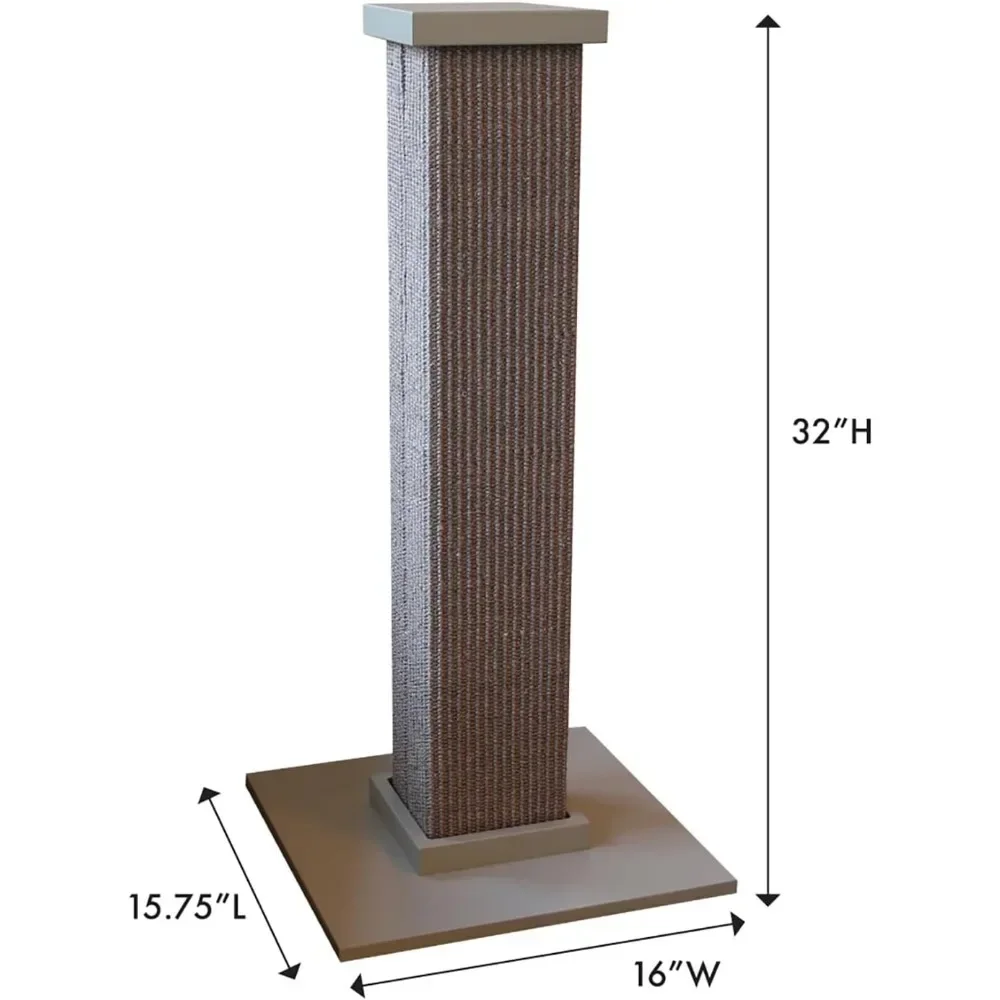 Scratching Post – Gray, Large 32 Inch Tower - Sisal Fiber, Simple Design - For All Cats