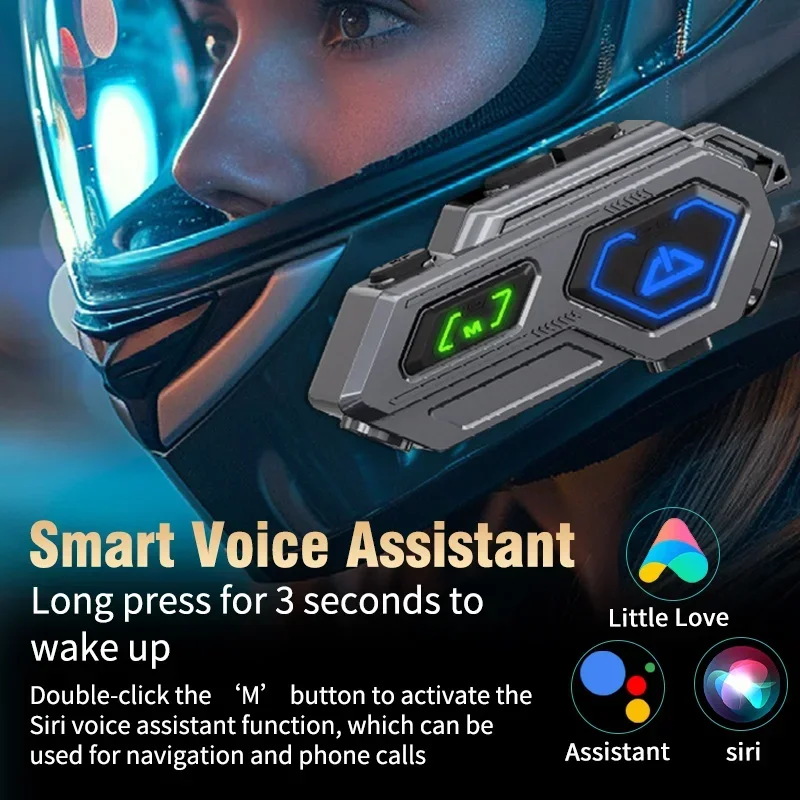 Motorcycle Helmet Headset Intercom Bluetooth Call Noise Reduction Waterproof 2 Rider 500M Interphone,Voice Control Music Sharing