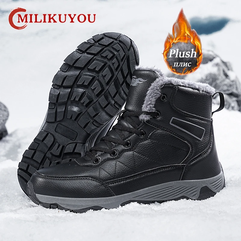 Merk Heren Laarzen Winter Outdoor Waterdichte Warme Katoenen Schoenen Heren Dikke Zolen Pluche Laarzen Enkel Snowboots Anti-Slip Sneakers 2024