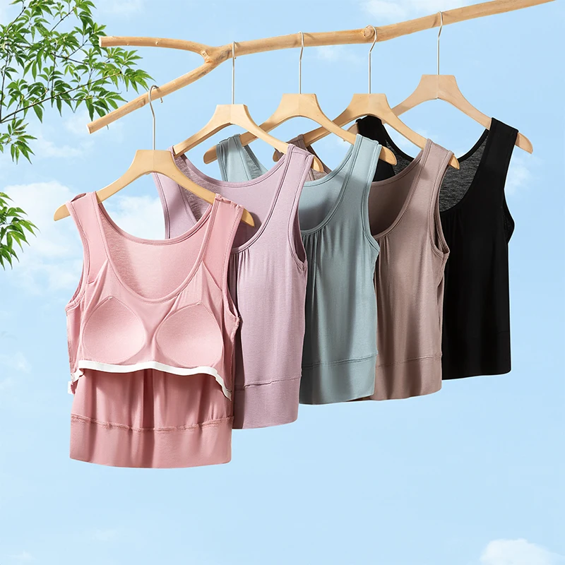Short Modal Vest with Chest Pad Anti-Light Walking Women's Inner Wear Short Length Summer Season Fashion Mommy's Clothing