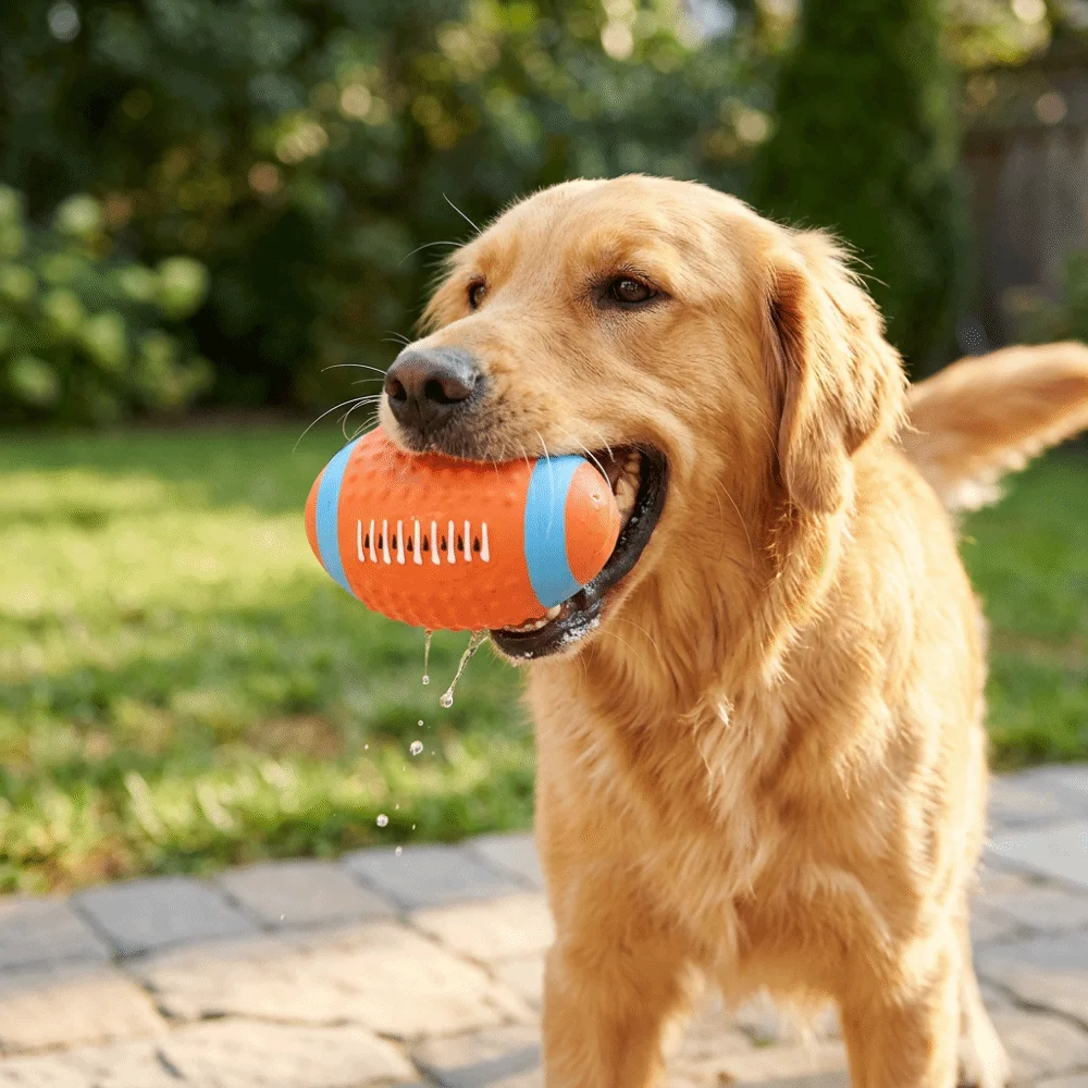 Interactive Play Soft Texture Squeaky Ball Latex Bright Tone Rugby Toy Oval Shape Flexible Build Teething Toy Outdoor Play